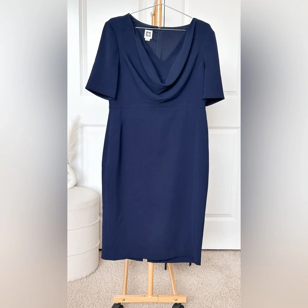 Anne Klein Blue Sheath Dress with Cowl neck - Picture 3 of 8